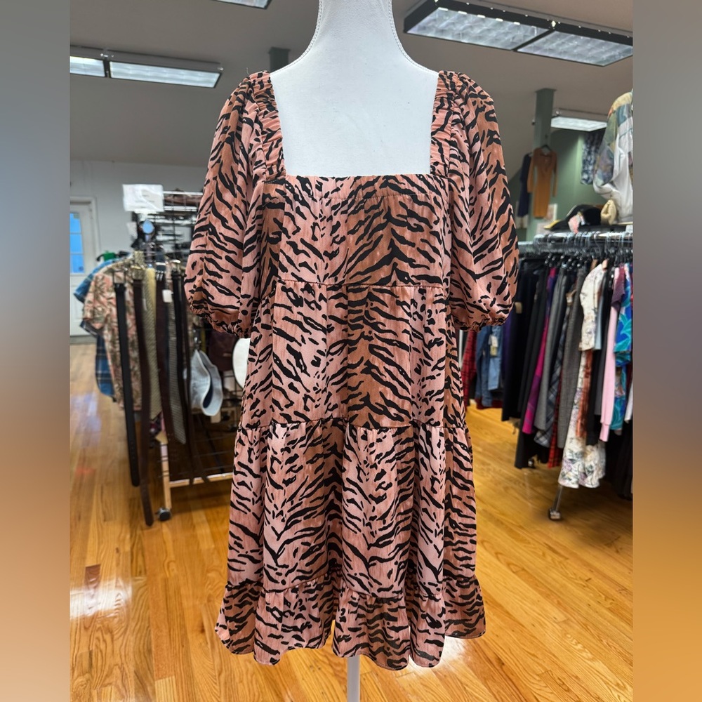 Buddy Love Peach/Brown and Black Zebra Print Boho Mini Dress